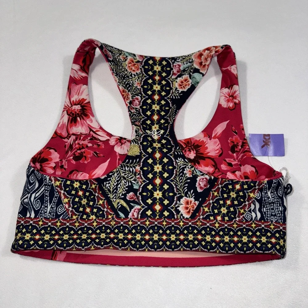 JOHNNY WAS Bee Active Reversible Sports Bra Womens‎ Size XS Pink Floral Colorful